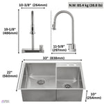 FORNO ACQUA 33 in. Drop-In/Undermount 40/60 Double Bowl Stainless Steel Sink with Waterfall Faucet - BonPrix Électroménagers