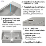 FORNO ACQUA 33 in. Drop-In/Undermount 50/50 Double Bowl Stainless Steel Sink with Faucet & Waterfall - BonPrix Électroménagers