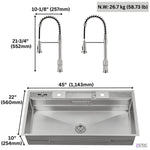 FORNO ACQUA 45 in. Drop-In/Undermount 3-Level Workstation Sink with Two Faucets & Glass Rinser - BonPrix Électroménagers