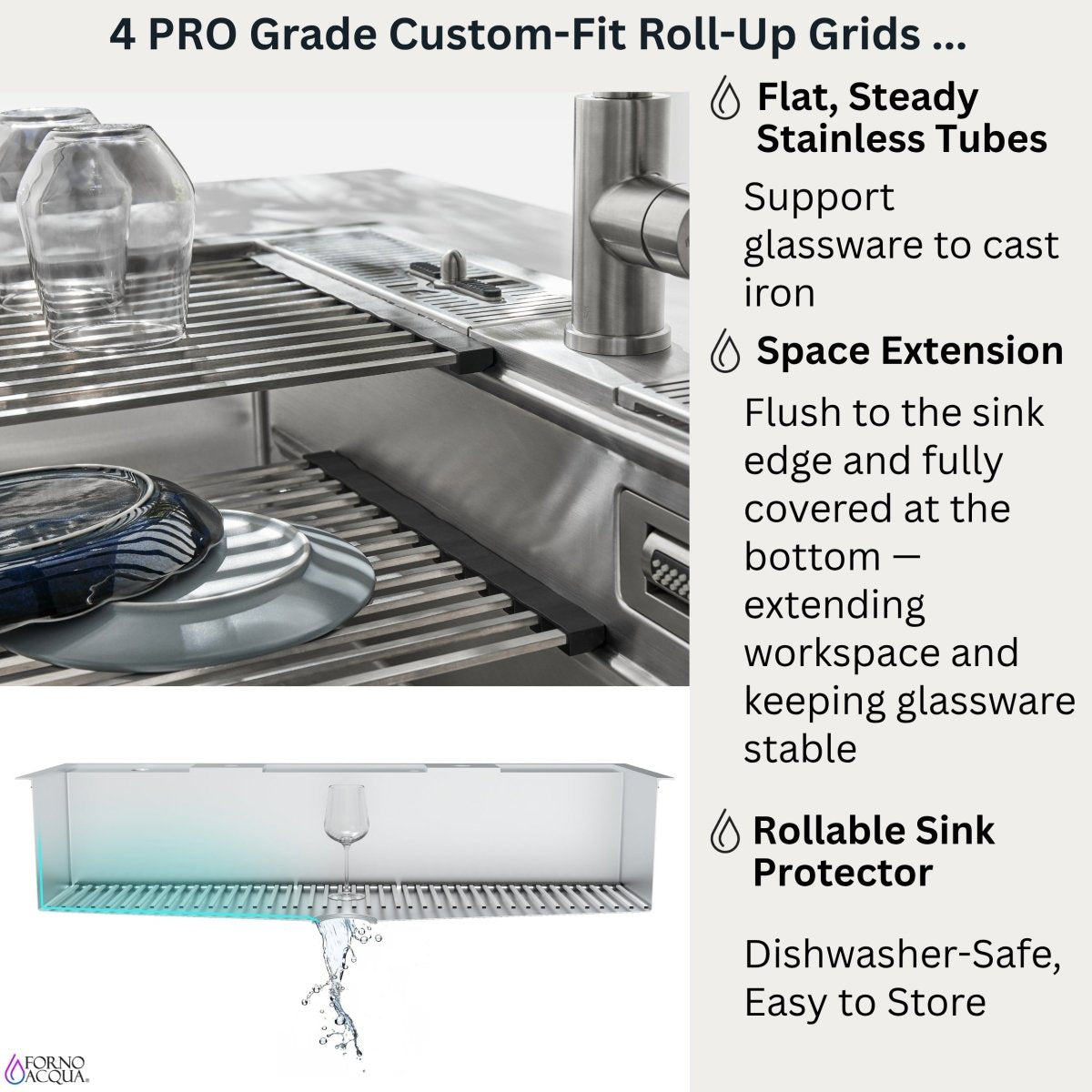FORNO ACQUA 45 in. Drop-In/Undermount 3-Level Workstation Sink with Two Faucets & Glass Rinser - BonPrix Électroménagers