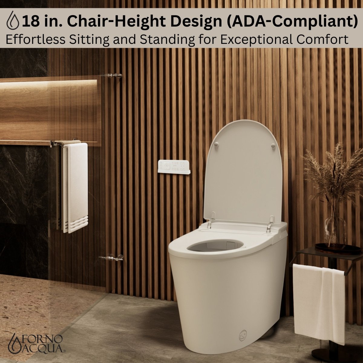 FORNO ACQUA Luxurious Super Smart Toilet. Includes Bidet, Heated Seat, Auto Flush, Auto Lid, Powerful Flush, Ideal for master bathrooms. - BonPrix Électroménagers
