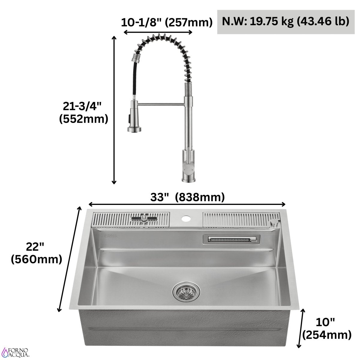 FORNO ACQUA MultiSINK kit with Integrated Waterfall Rinsing and Glass Washing Station. Includes Chef Faucet and Accessories. - BonPrix Électroménagers