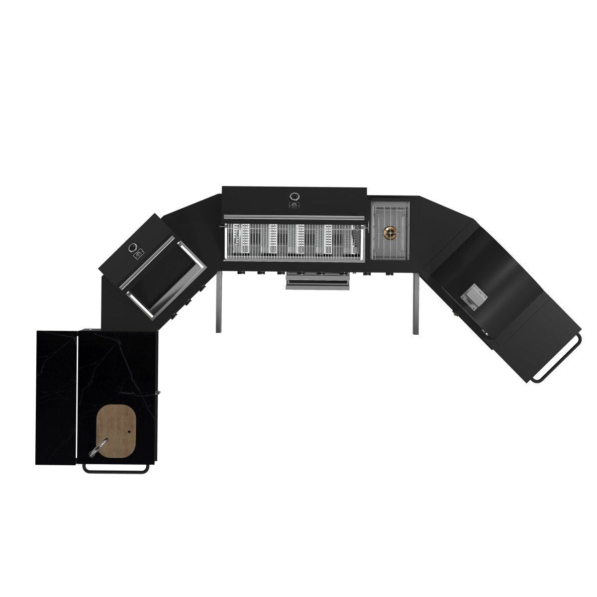 Forno All’Aperto 99,600 BTU Outdoor Kitchen, 5 Burners, Infrared Burners, Side Burner, Black Sintered Stone Countertops, Gas Pizza Oven, Sink Module, Bar & Beverage Center - BonPrix Électroménagers