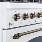 Forno Antico 36-inch Dual Fuel Range White and Antique Brass Design with 6 Sealed Gas Burners and Electric Convection Oven - BonPrix Électroménagers