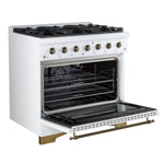 Forno Antico 36-inch Dual Fuel Range White and Antique Brass Design with 6 Sealed Gas Burners and Electric Convection Oven - BonPrix Électroménagers