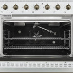 Forno Antico 36-Inch Freestanding Gas Range, White, Antique Brass Design, 6 Burners, Convection Oven, Energy Efficient - BonPrix Électroménagers