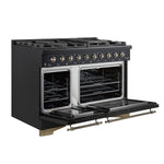 Forno Antico 48-Inch Dual Fuel Range, Black with Antique Brass Finish, 8 Burners, 94,000 BTU, 5.5 cu.ft. Double Ovens & Griddle - BonPrix Électroménagers