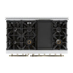 Forno Antico 48-Inch Dual Fuel Range, White with Antique Brass Finish, 8 Burners, 94,000 BTU, 5.5 cu.ft. Double Ovens & Griddle - BonPrix Électroménagers
