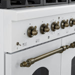 Forno Antico 48-Inch Dual Fuel Range, White with Antique Brass Finish, 8 Burners, 94,000 BTU, 5.5 cu.ft. Double Ovens & Griddle - BonPrix Électroménagers