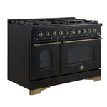 Forno Antico 48-Inch Freestanding Gas Range, Black, Antique Brass Design, 8 Burners, Griddle, Double Ovens, Energy Efficient - BonPrix Électroménagers