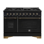 Forno Antico 48-Inch Freestanding Gas Range, Black, Antique Brass Design, 8 Burners, Griddle, Double Ovens, Energy Efficient - BonPrix Électroménagers