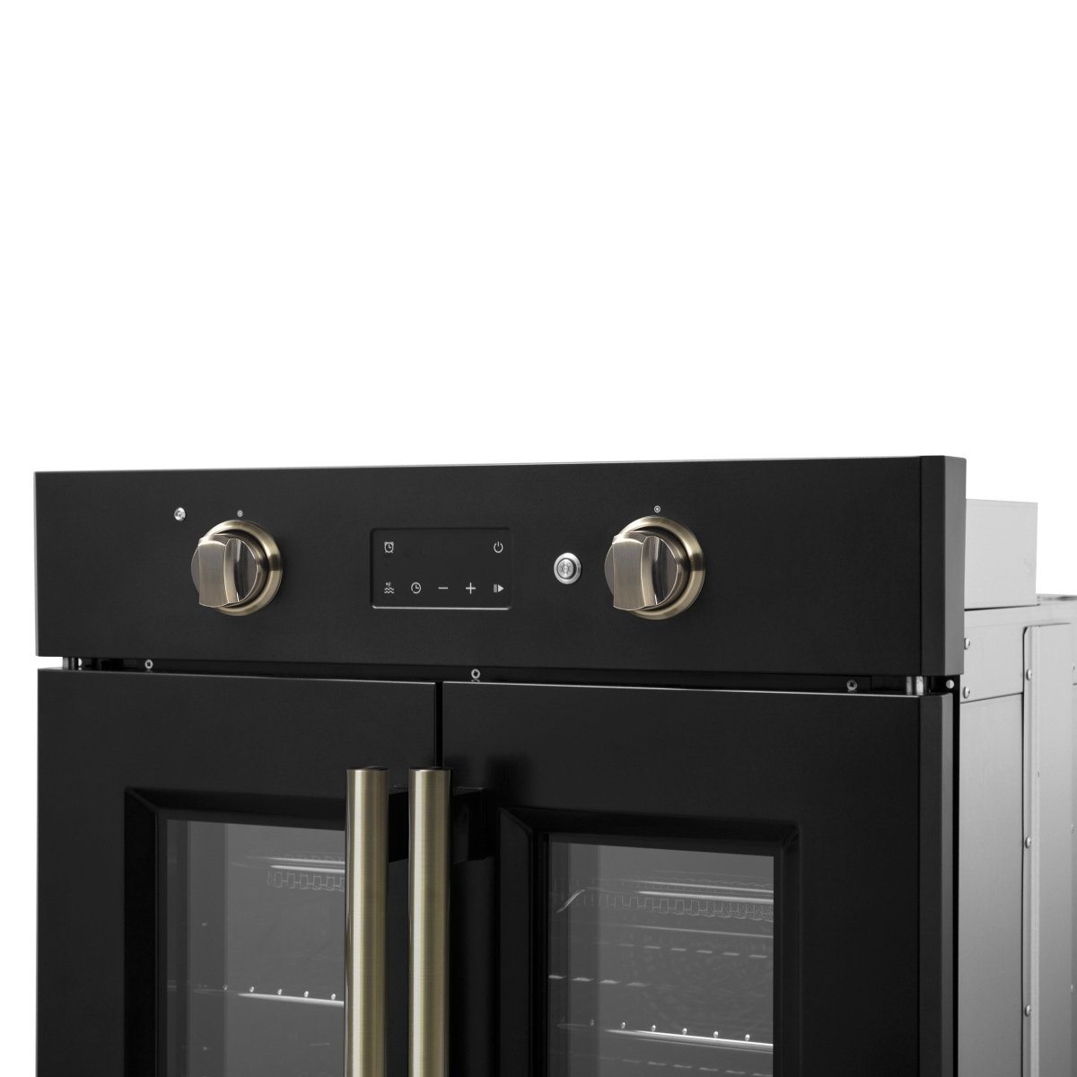 Forno Asti 30-Inch French Door Electric Wall Oven in Black & Antique Brass, 3.68 cu. ft. True Convection, 3,600W, Air Fry, Sous Vide, Self-Clean - BonPrix Électroménagers