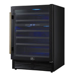 Forno Bacchino 24 Inch Wine Cooler, Black with Antique Brass Handles, with LED Lighting, Triple Glass Door, 51 Bottle Capacity, Built-In or Freestanding - BonPrix Électroménagers