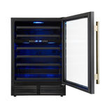 Forno Bacchino 24 Inch Wine Cooler, Black with Antique Brass Handles, with LED Lighting, Triple Glass Door, 51 Bottle Capacity, Built-In or Freestanding - BonPrix Électroménagers