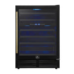 Forno Bacchino 24 Inch Wine Cooler, Black with Antique Brass Handles, with LED Lighting, Triple Glass Door, 51 Bottle Capacity, Built-In or Freestanding - BonPrix Électroménagers