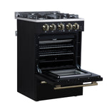 Forno Breno 24 Inch Freestanding Gas Range in Black with Antique Brass, Plug Included, Energy Efficient - BonPrix Électroménagers