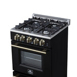 Forno Breno 24 Inch Freestanding Gas Range in Black with Antique Brass, Plug Included, Energy Efficient - BonPrix Électroménagers