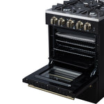 Forno Breno 24 Inch Freestanding Gas Range in Black with Antique Brass, Plug Included, Energy Efficient - BonPrix Électroménagers