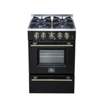 Forno Breno 24 Inch Freestanding Gas Range in Black with Antique Brass, Plug Included, Energy Efficient - BonPrix Électroménagers