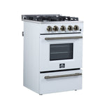 Forno Breno 24 Inch Freestanding Gas Range in White with Antique Brass, Compact Design - BonPrix Électroménagers