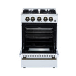 Forno Breno 24 Inch Freestanding Gas Range in White with Antique Brass, Compact Design - BonPrix Électroménagers
