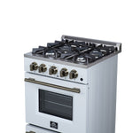 Forno Breno 24 Inch Freestanding Gas Range in White with Antique Brass, Compact Design - BonPrix Électroménagers