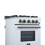 Forno Breno 24 Inch Freestanding Gas Range in White with Antique Brass, Compact Design - BonPrix Électroménagers