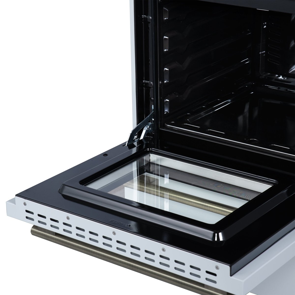 Forno Breno 24 Inch Freestanding Gas Range in White with Antique Brass, Compact Design - BonPrix Électroménagers