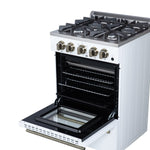 Forno Breno 24 Inch Freestanding Gas Range in White with Antique Brass, Plug Included, Energy Efficient - BonPrix Électroménagers