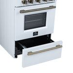 Forno Breno 24 Inch Freestanding Gas Range in White with Antique Brass, Plug Included, Energy Efficient - BonPrix Électroménagers