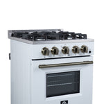 Forno Breno 24 Inch Freestanding Gas Range in White with Antique Brass, Plug Included, Energy Efficient - BonPrix Électroménagers