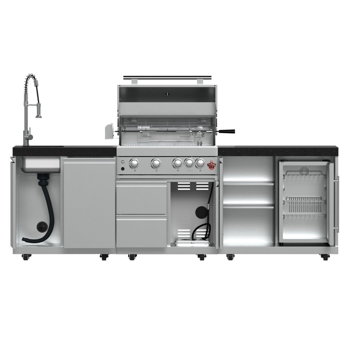 FORNO Bulnes 30-Inch BBQ, 60,000 BTU, 3 Burners with Sear & Rotisserie Infrared Burners, Stainless Steel Outdoor Kitchen with 1.8 cu.ft. Beverage Center & Black Granite Countertops - BonPrix Électroménagers