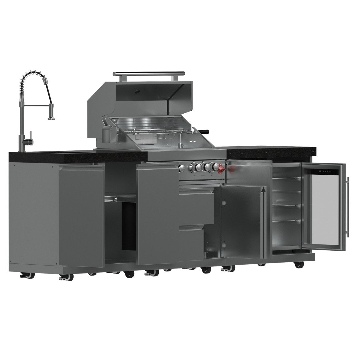 FORNO Bulnes 30-Inch BBQ, 60,000 BTU, 3 Burners with Sear & Rotisserie Infrared Burners, Stainless Steel Outdoor Kitchen with 1.8 cu.ft. Beverage Center & Black Granite Countertops - BonPrix Électroménagers