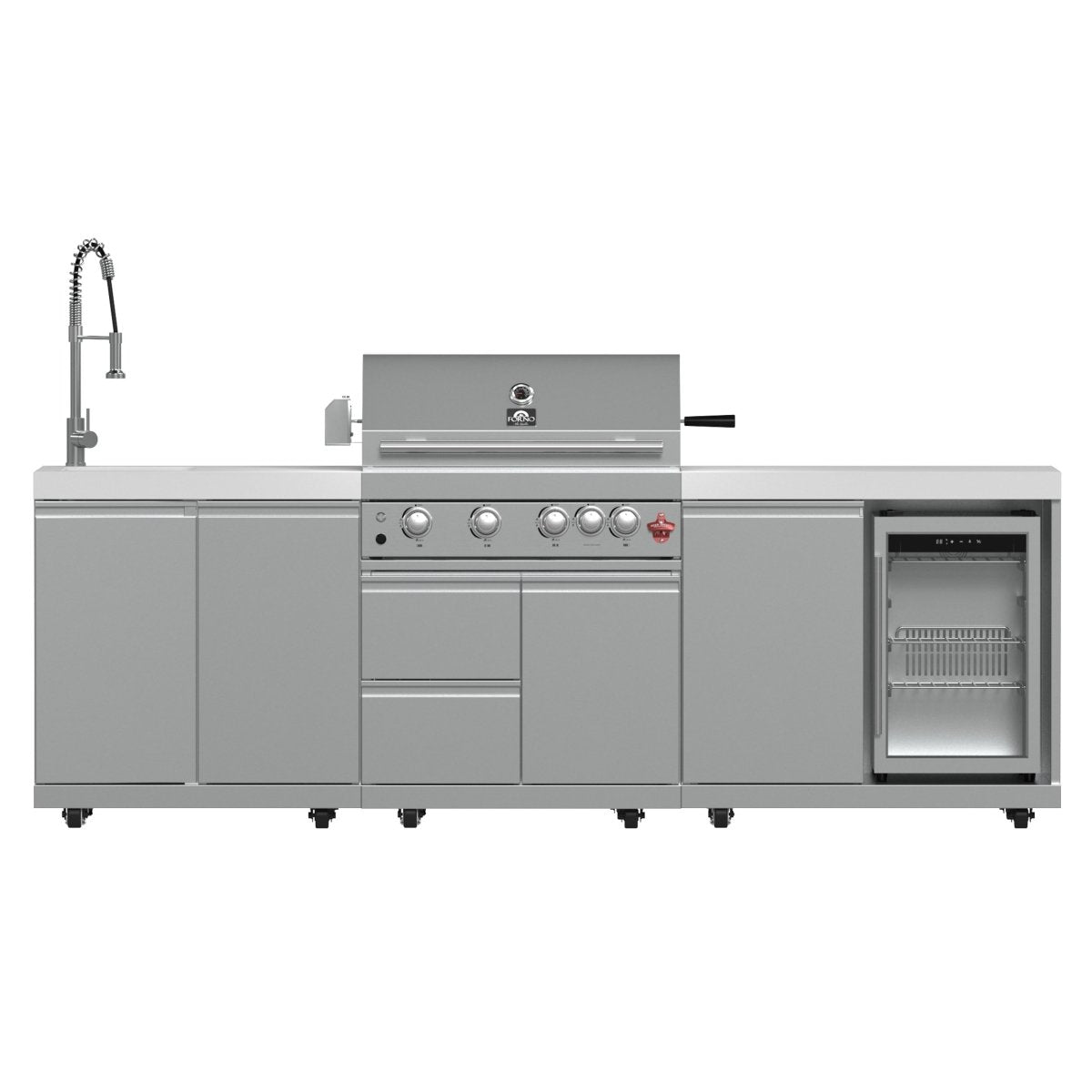 FORNO Bulnes 30-Inch BBQ, 60,000 BTU, 3 Burners with Sear & Rotisserie Infrared Burners, Stainless Steel Outdoor Kitchen with 1.8 cu.ft. Beverage Center & White Sintered Stone Countertops - BonPrix Électroménagers