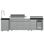 FORNO Bulnes 40-Inch BBQ, 95,000 BTU, 5 Burners, Sear & Rotisserie Infrared with Side Burner, Stainless Steel Outdoor Kitchen with 1.8 cu.ft. Beverage Center & Black Granite Countertops - BonPrix Électroménagers