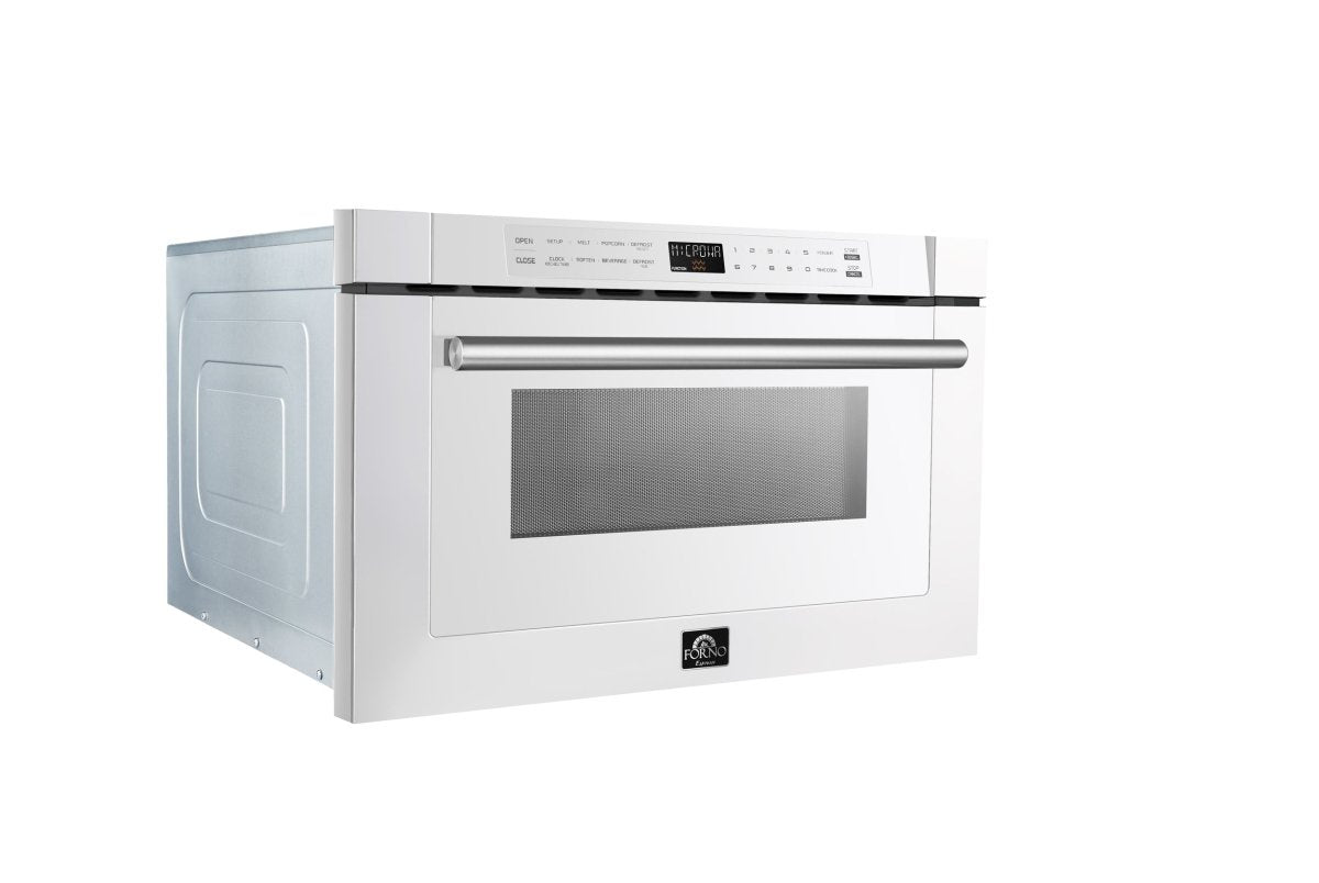 Forno Capoliveri Espresso 24-Inch Microwave Drawer, White, 1.2 cu.ft, 1500 Watts, Built-In, Touch Control LCD Display, Auto-Touch Open/Close, 11 Power Levels, Sensor Cooking - BonPrix Électroménagers