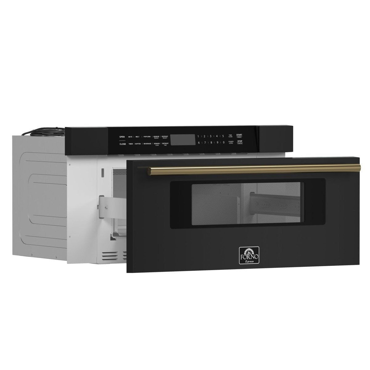 Forno Capoliveri Espresso 30-Inch Microwave Drawer, Black, 1.2 cu.ft, 1500 Watts, Built-In, Touch Control LCD Display, Auto-Touch Open/Close, 11 Power Levels, Sensor Cooking - BonPrix Électroménagers