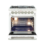Forno Capriasca 30-Inch Freestanding Dual Fuel Range, 4 Burners, True Convection Oven, White Door - BonPrix Électroménagers