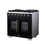 Forno Capriasca 36-Inch Black Freestanding French Door Gas Range, 6 Burners, Convection Oven, Energy Efficient - BonPrix Électroménagers