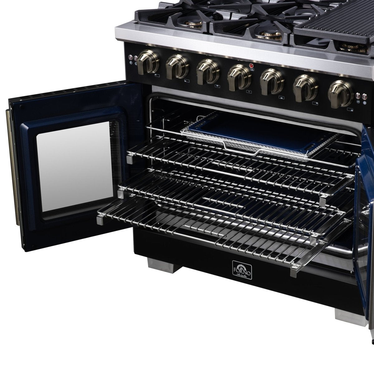 Forno Capriasca 36-Inch Black Freestanding French Door Gas Range, 6 Burners, Convection Oven, Energy Efficient - BonPrix Électroménagers