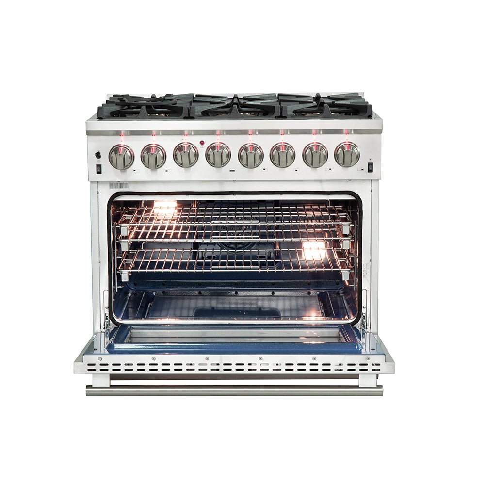 Forno Capriasca 36-Inch Freestanding Dual Fuel Range, 6 Burners, True Convection Oven - BonPrix Électroménagers
