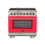 Forno Capriasca 36-Inch Freestanding Dual Fuel Range, 6 Burners, True Convection Oven, Red Door - BonPrix Électroménagers