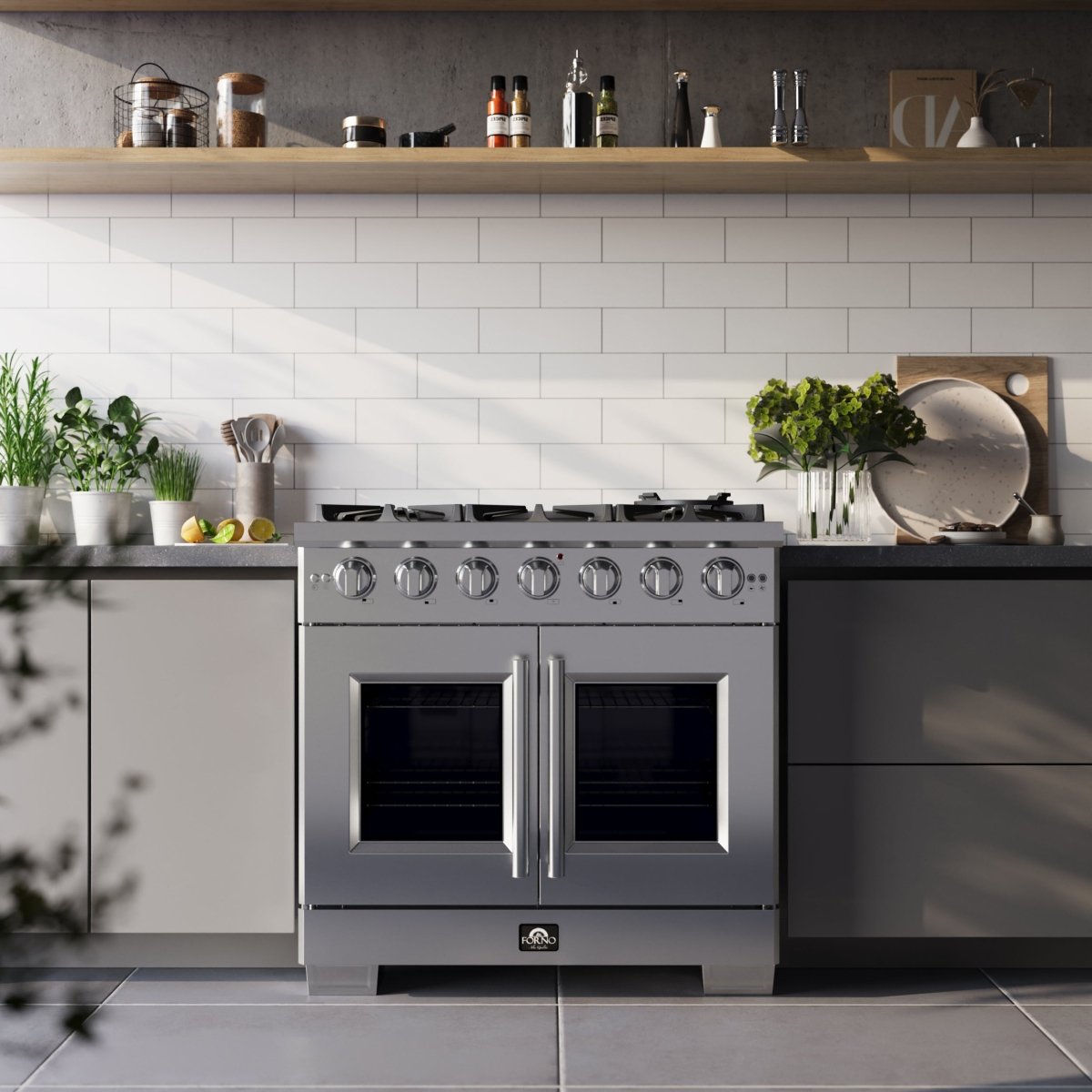 Forno Capriasca 36-Inch Freestanding French Door Gas Range, 6 Burners, Convection Oven, Energy Efficient - BonPrix Électroménagers