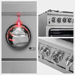 Forno Capriasca 36-Inch Gas Range, Stainless Steel, 6 Brass Burners, 120,000 BTU, Convection Oven, Energy Efficient - BonPrix Électroménagers
