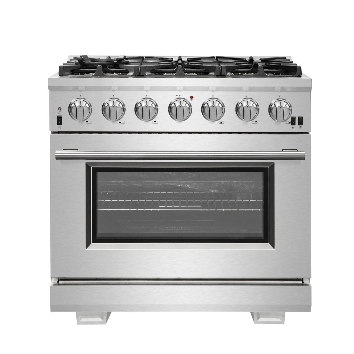 Forno Capriasca 36-Inch Gas Range, Stainless Steel, 6 Brass Burners, 120,000 BTU, Convection Oven, Energy Efficient - BonPrix Électroménagers