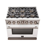 Forno Capriasca 36-Inch Gas Range, Stainless Steel, 6 Brass Burners, 120,000 BTU, Convection Oven, Energy Efficient, White Door - BonPrix Électroménagers