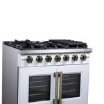 Forno Capriasca 36-Inch White Freestanding French Door Gas Range, 6 Burners, Convection Oven, Energy Efficient - BonPrix Électroménagers