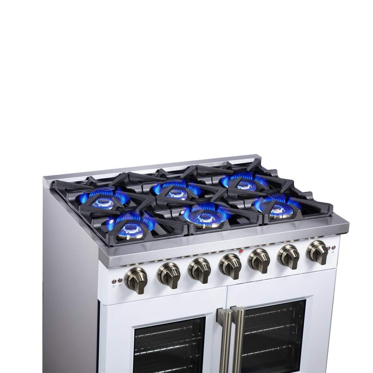 Forno Capriasca 36-Inch White Freestanding French Door Gas Range, 6 Burners, Convection Oven, Energy Efficient - BonPrix Électroménagers
