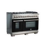 Forno Capriasca 48-Inch Freestanding Dual Fuel Range, 8 Burners, True Convection Oven, Black Doors - BonPrix Électroménagers