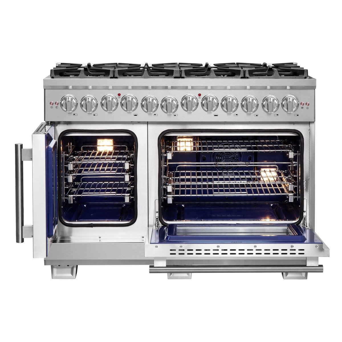Forno Capriasca 48-Inch Freestanding French Door Dual Fuel Range, 8 Burners, True Convection Oven - BonPrix Électroménagers